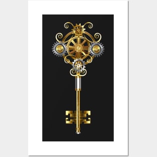 Steampunk key with gears Posters and Art